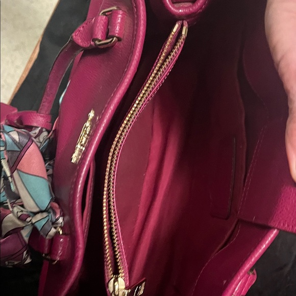 Coach Magenta Leather Satchel with Scarf Accent Key Holder CALLOUTS - Picture 13 of 16